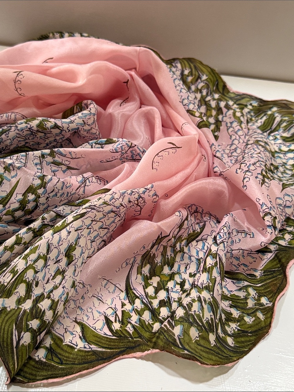 Carol Stanley Pink Botanical Print Silk Scarf made in Japan VINTAGE - Picture 10 of 16